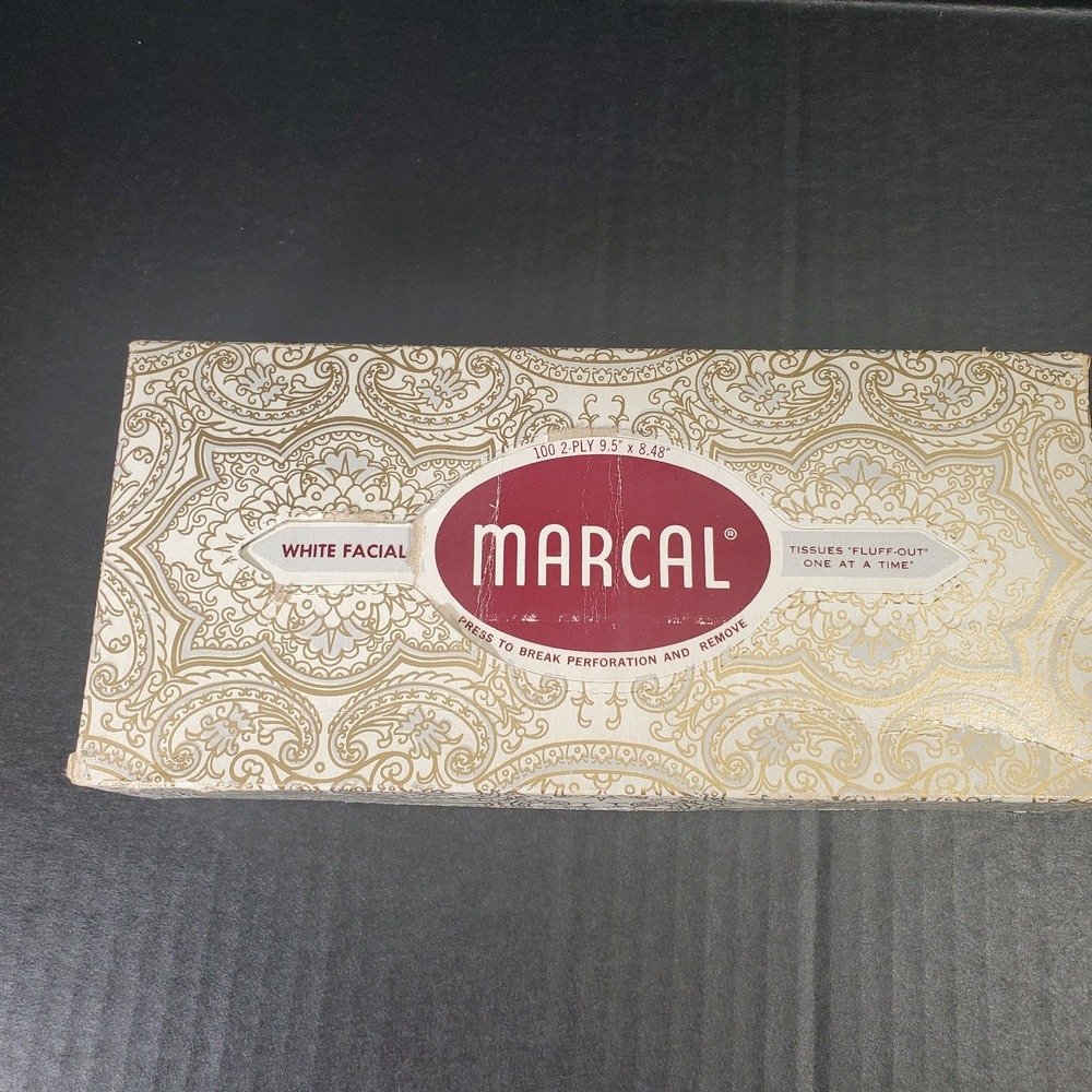 NOS - 60's Marcal "FLUFF OUT" White Large 2-Ply Facial Tissue 1964 Dispenser Box